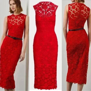 Ralph Lauren Collection Purple Label Embroidered Lace Crochet Red Midi Dress 2